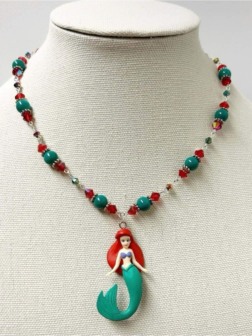 Ariel Little Mermaid Inspired Red and Teal Mermaid Pendant Necklace